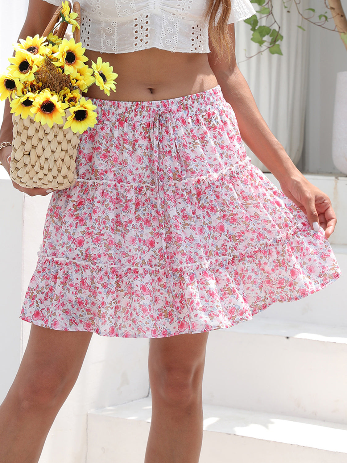 Printed Elastic Waist Mini Skirt 