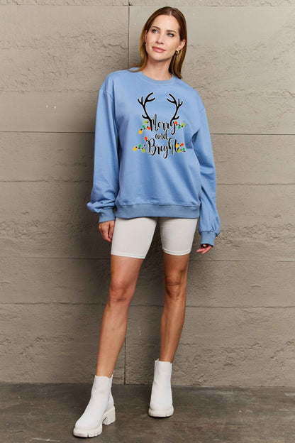 Simply Love Full Size MERRY AND BRIGHT Graphic Sweatshirt