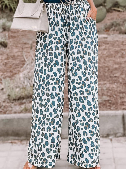 Leopard Pocketed Wide Leg Pants 