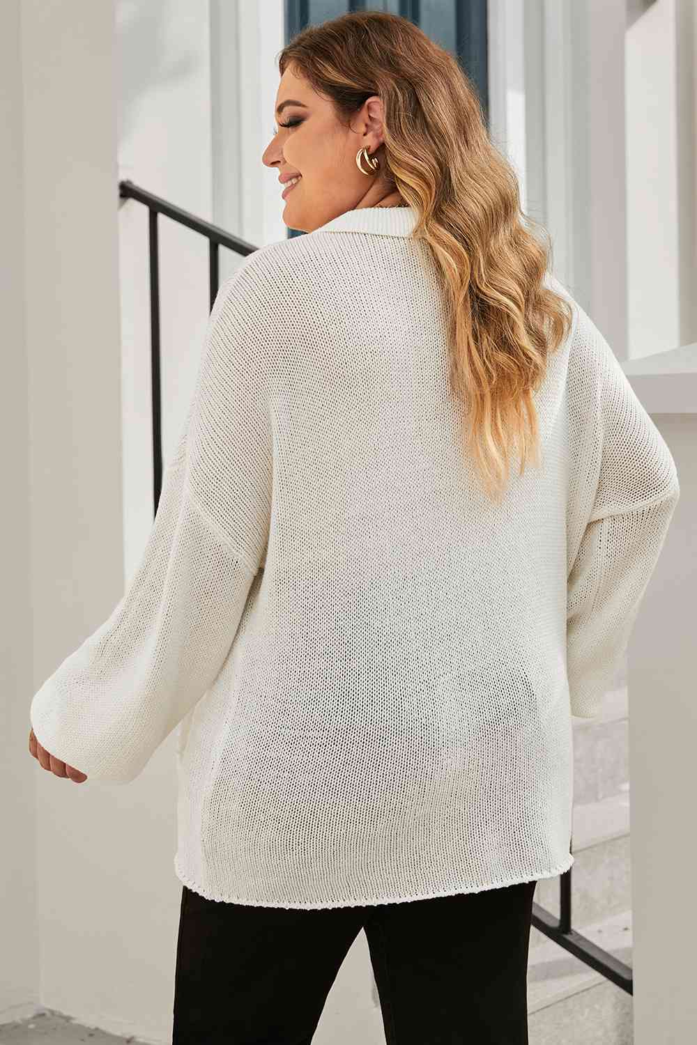 Plus Size Quarter-Button Collared Sweater 