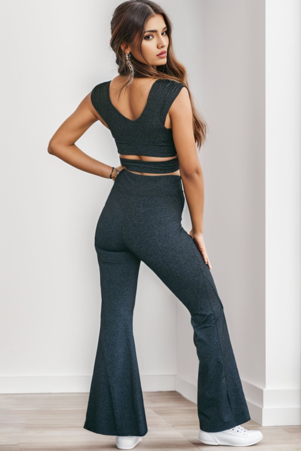 Ruched Cutout Tank and Slit Pants Set 