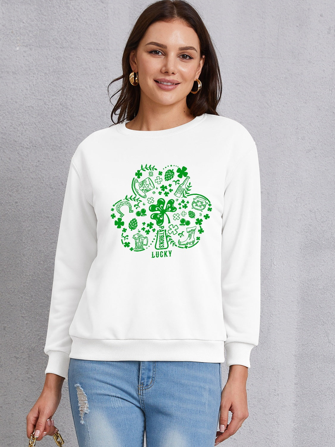 Lucky Clover Round Neck Sweatshirt 