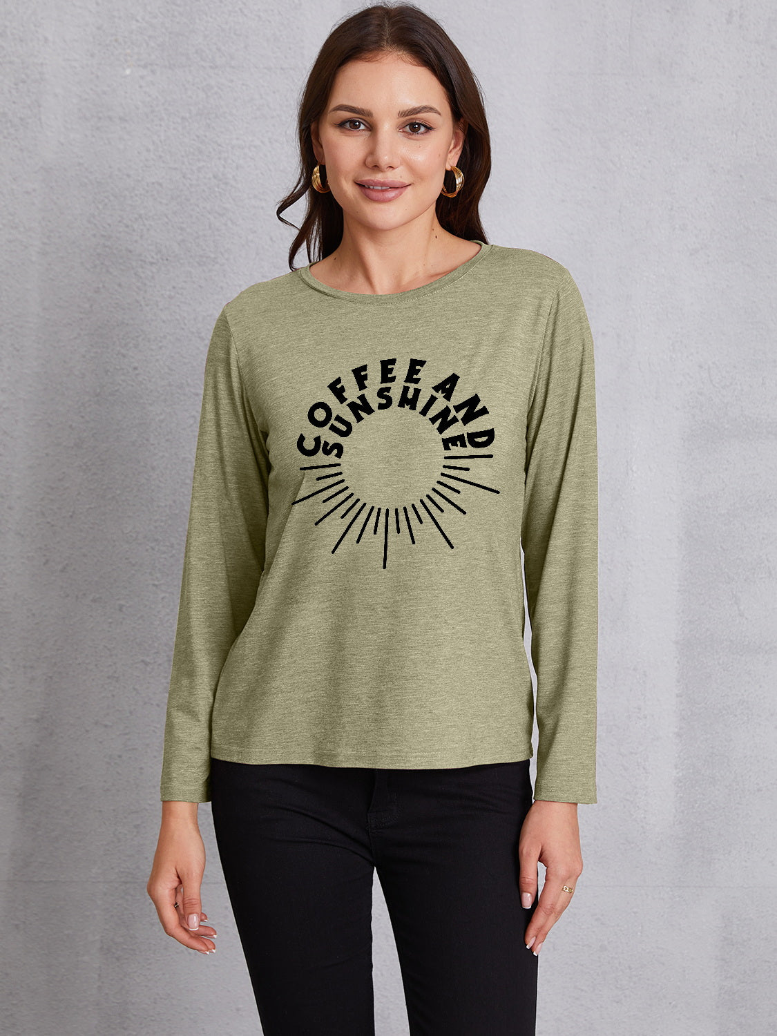 COFFEE AND SUNSHINE Round Neck Long Sleeve T-Shirt 