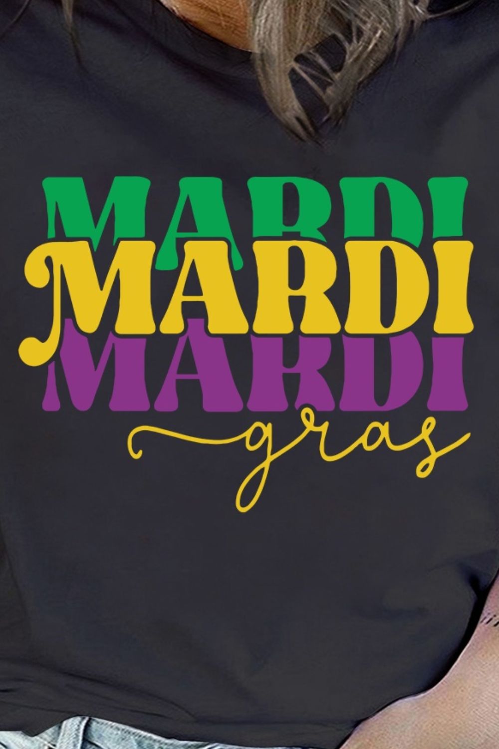 Plus Size MARDI GRAS Round Neck T-Shirt 