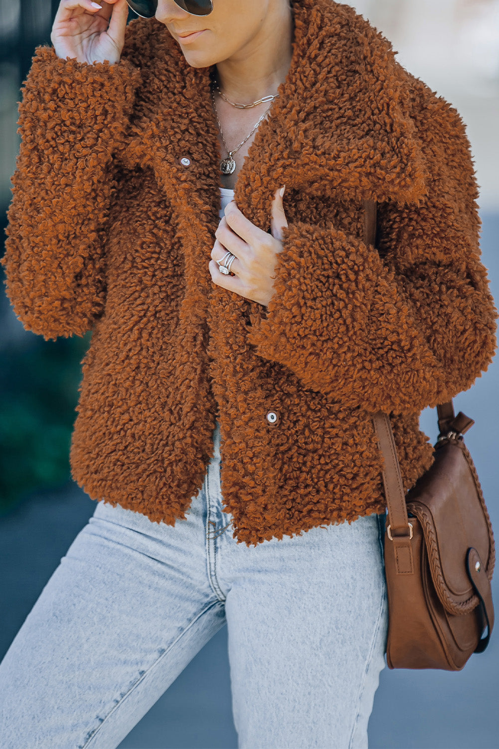 Fuzzy Snap Down Long Sleeve Jacket 