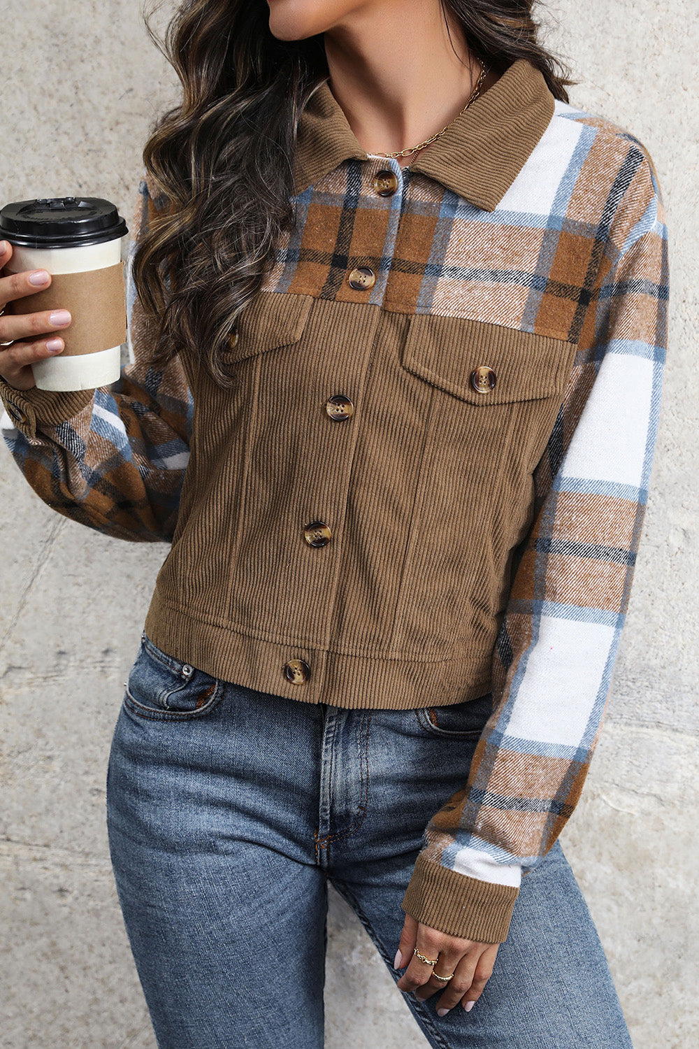 Plaid Button Up Collared Neck Jacket 