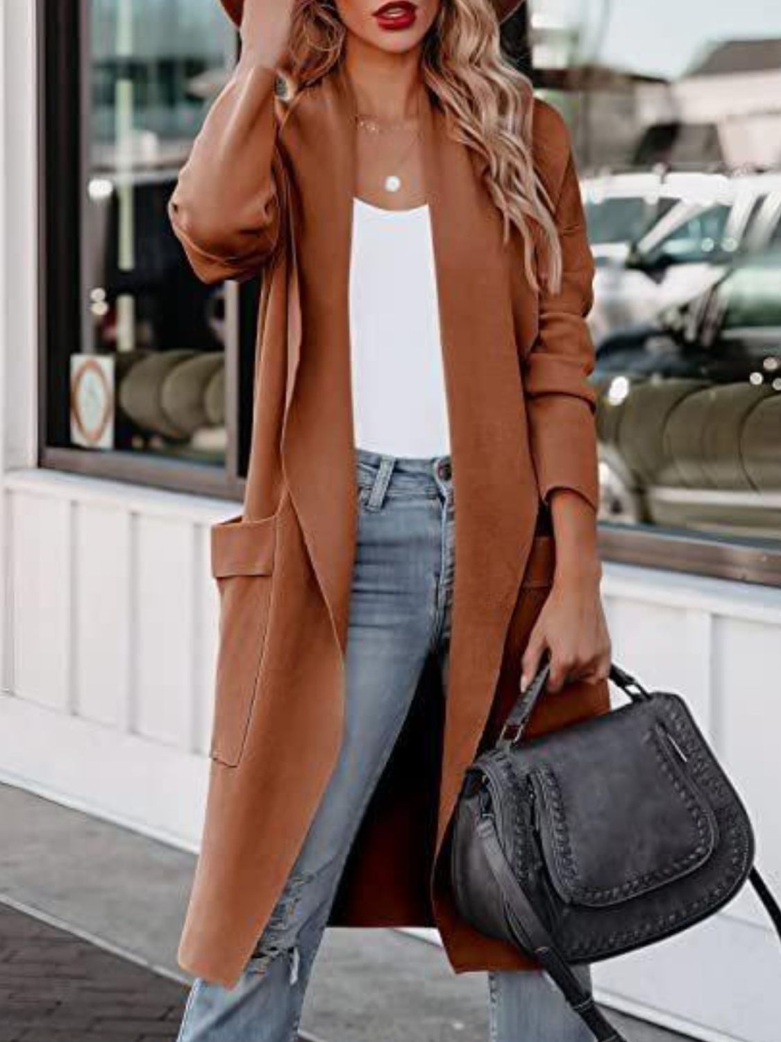 Open Front Dropped Shoulder Outerwear 