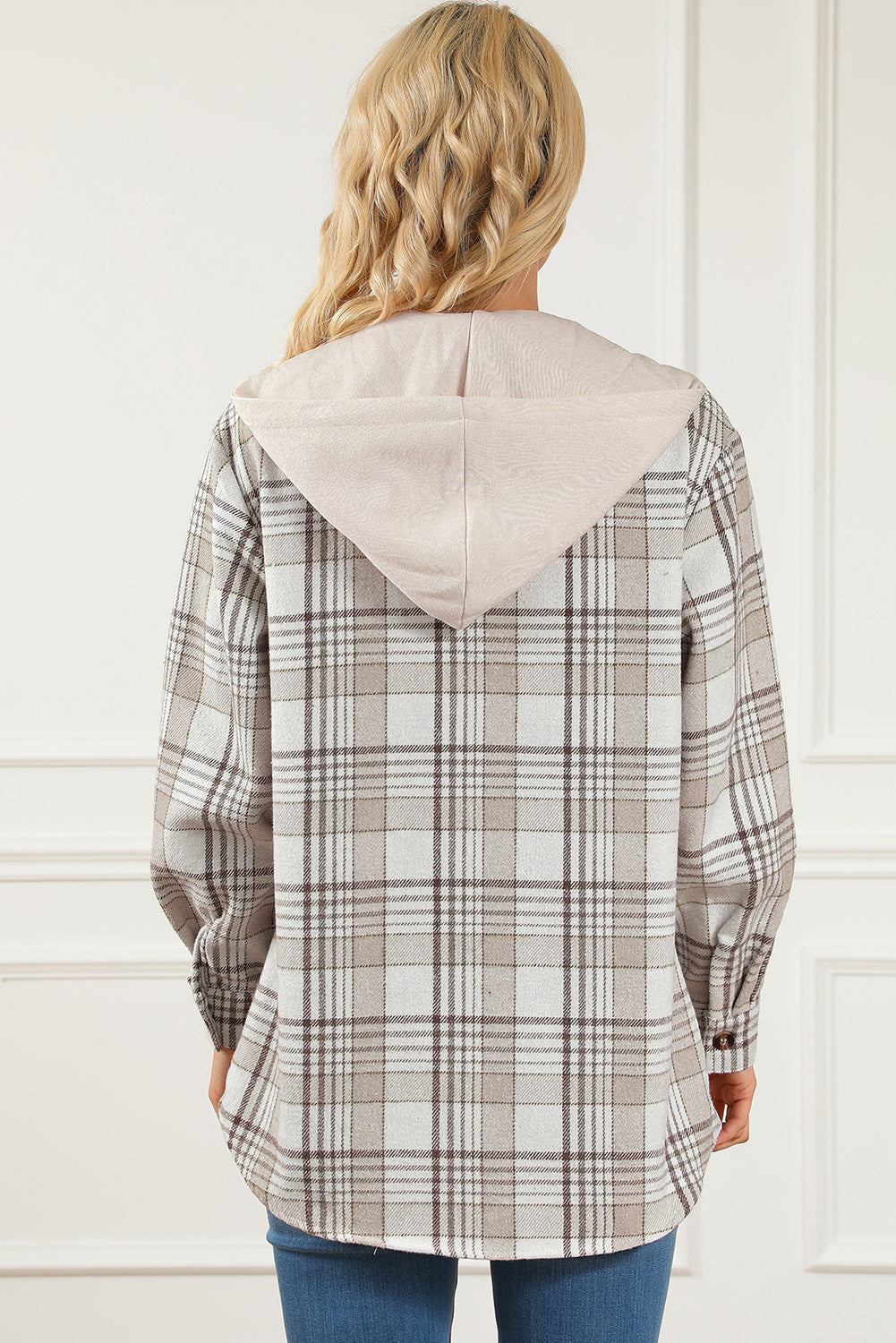 Plaid Button Down Hooded Jacket 