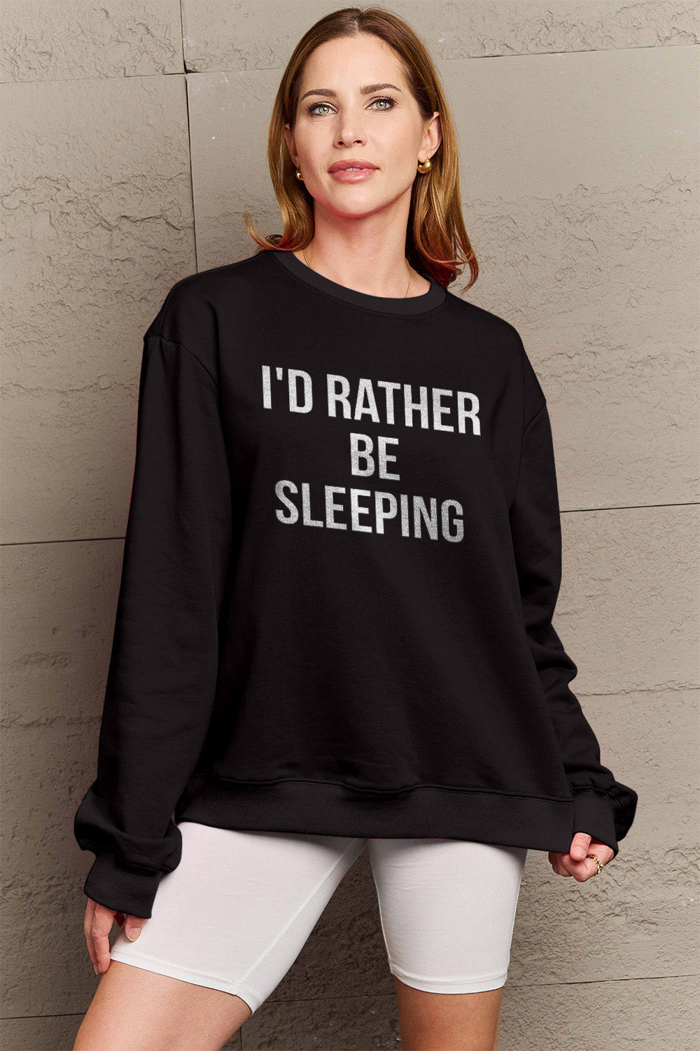 Simply Love Full Size I'D RATHER BE SLEEPING Round Neck Sweatshirt 