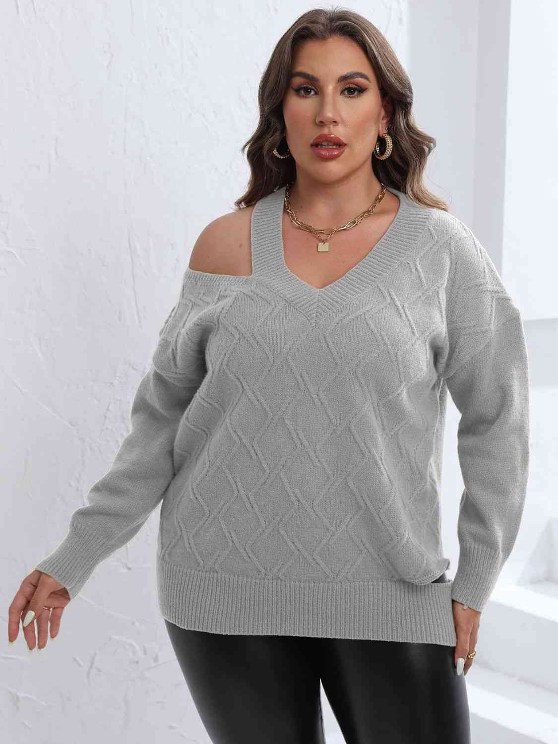 Plus Size Cutout V-Neck Sweater 