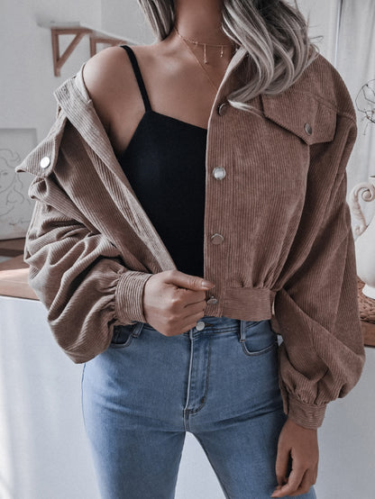 Lantern Sleeve Cropped Corduroy Jacket 