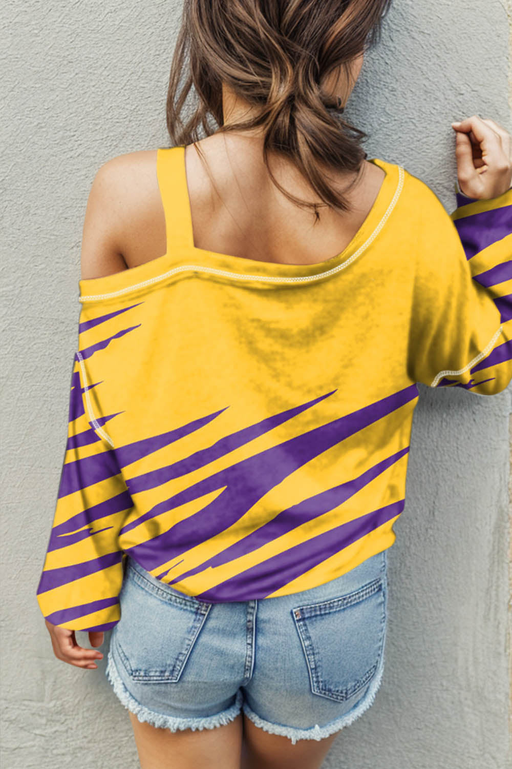 Graphic Asymmetrical Neck Long Sleeve T-Shirt 