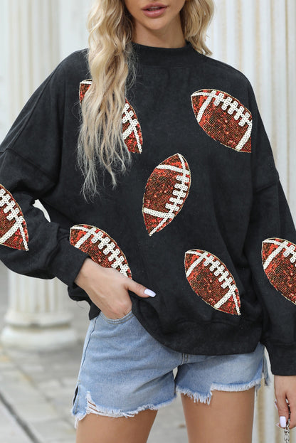 Sequin Football Patch Dropped Shoulder Sweatshirt 