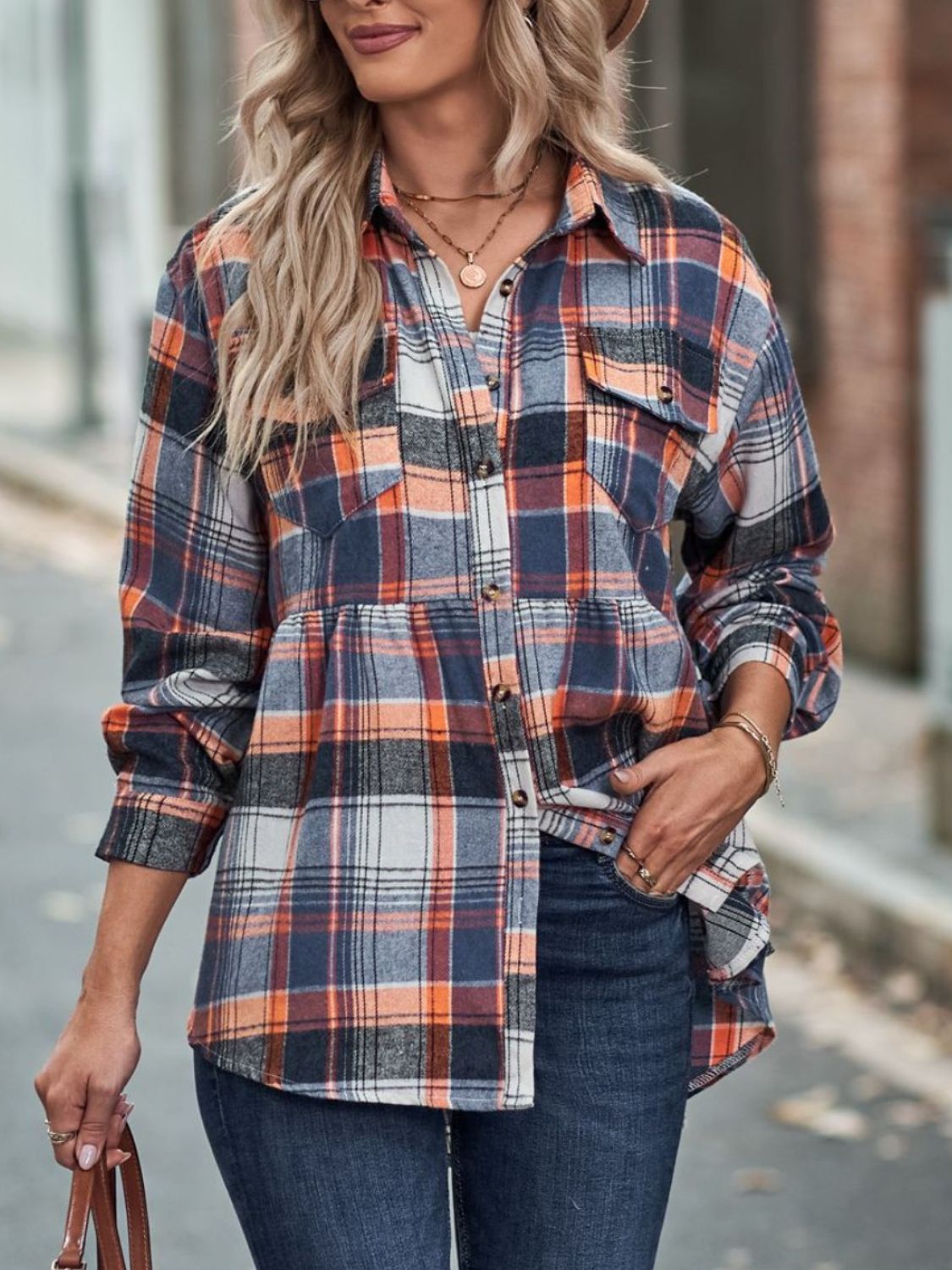 Plaid Button Up Dropped Shoulder Shirt 