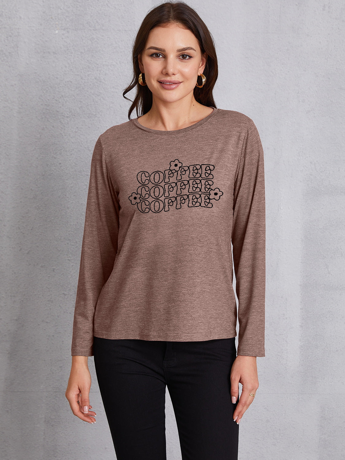 COFFEE Round Neck Long Sleeve T-Shirt 