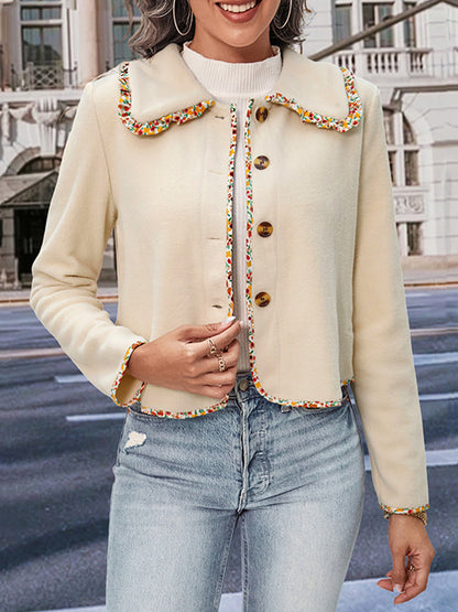 Collared Neck Button-Down Long Sleeve Jacket 