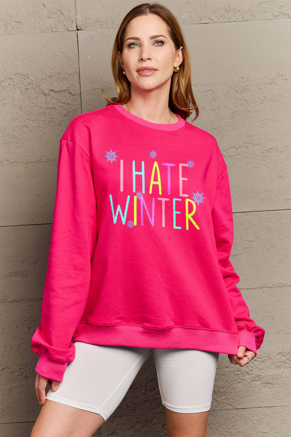 Simply Love Full Size I HATE WINTER Dropped Shoulder Sweatshirt 