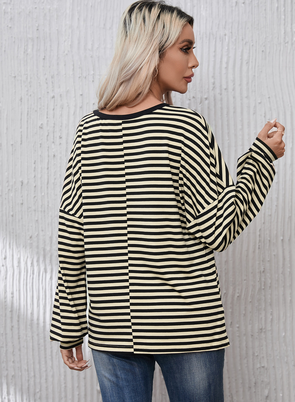 Striped Round Neck Dropped Shoulder T-Shirt 