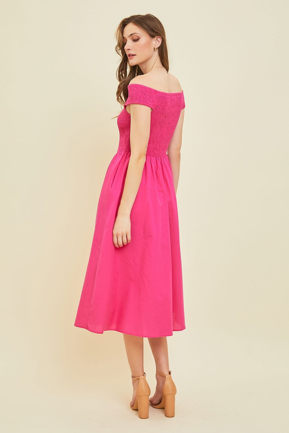 HEYSON Off-Shoulder Smocked Midi Dress 