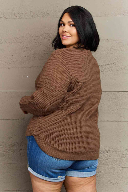 Zenana Breezy Days Plus Size High Low Waffle Knit Sweater 