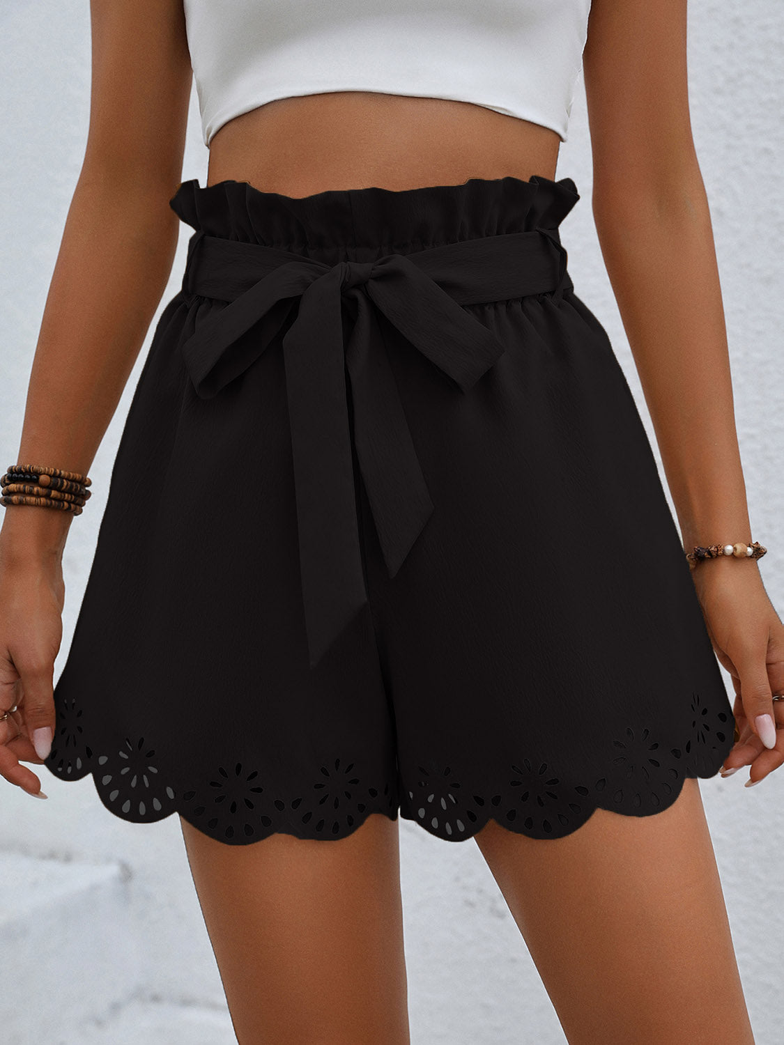 Tie Belt Paperbag Waist Shorts 