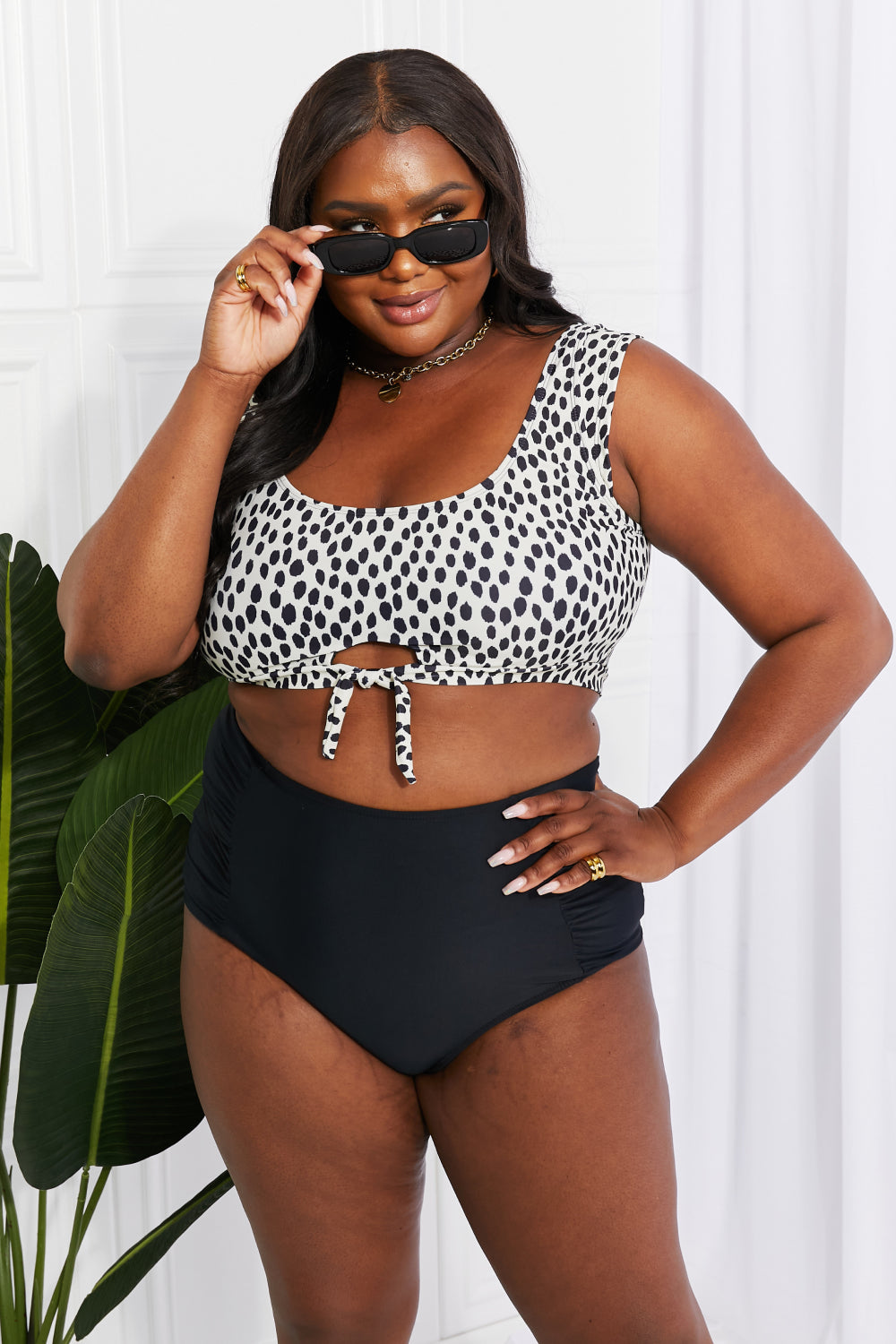 Marina West Swim Sanibel Crop Swim Top and Ruched Bottoms Set in Black - Babbazon Tops