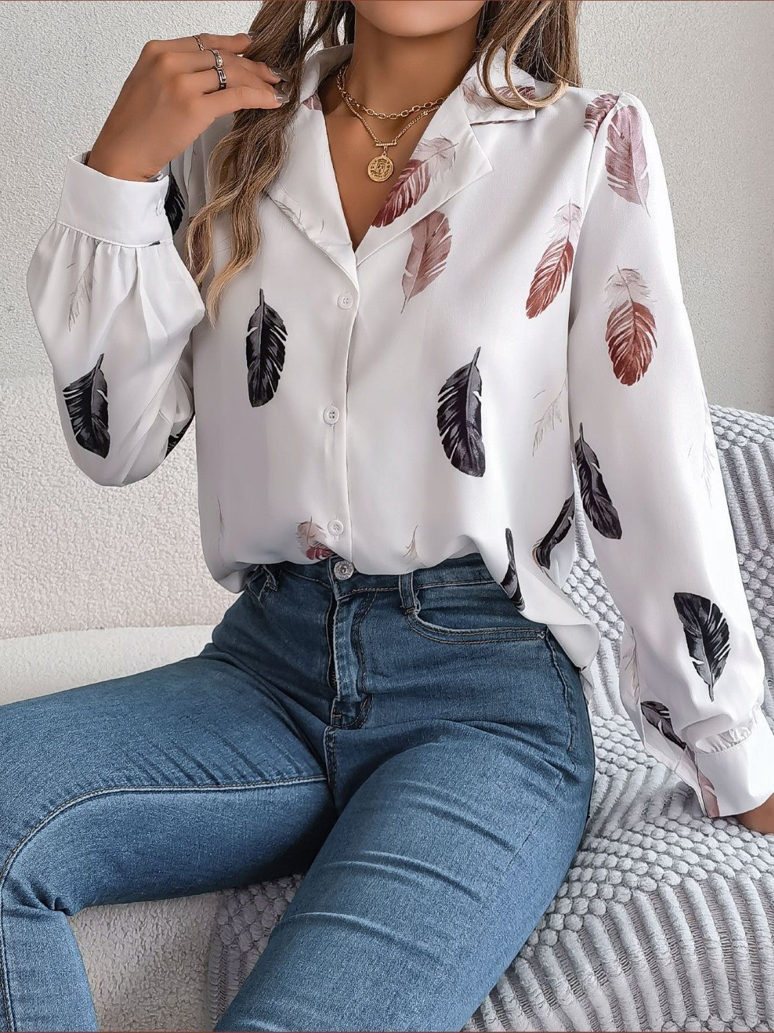 Button Up Printed Collared Neck Shirt 