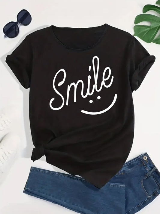 SMILE Round Neck Short Sleeve T-Shirt - Babbazon t-shirt