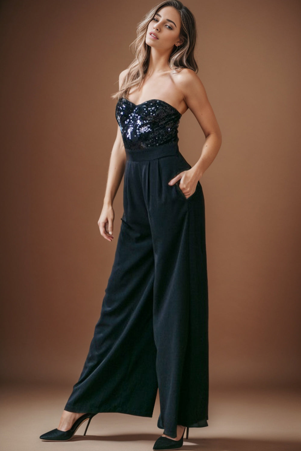 Sequin Tube Wide Leg Jumpsuit - Babbazon jumpsuit