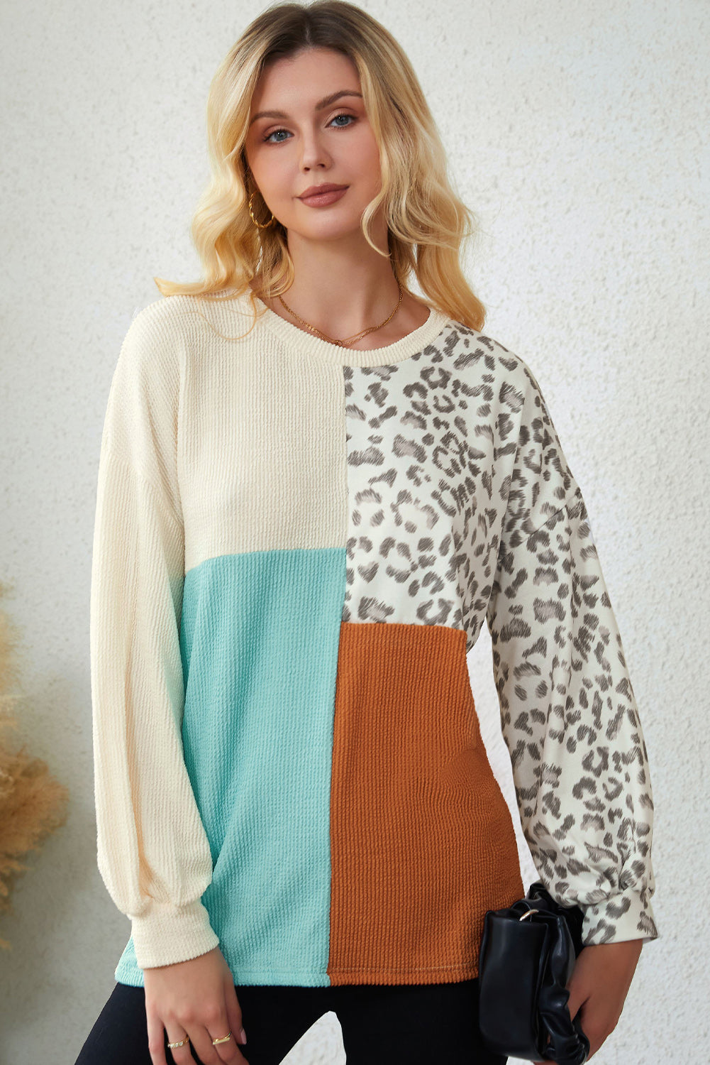 Leopard Patchwork Long Sleeve Top 