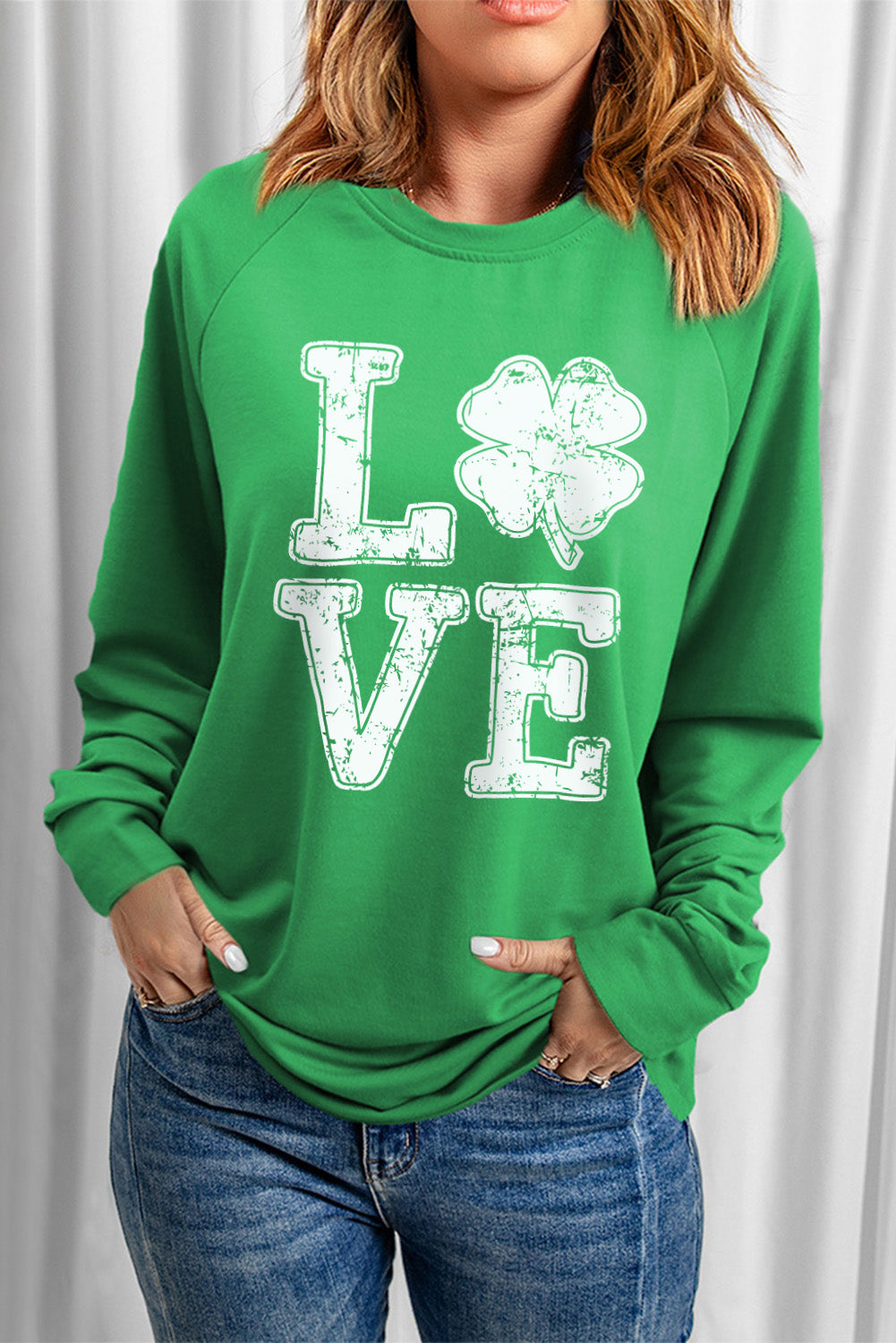 LOVE Lucky Clover Round Neck Sweatshirt 