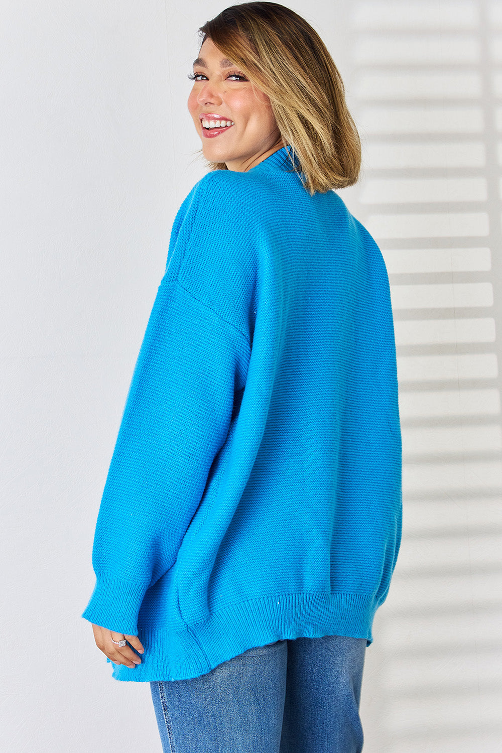 Open Front Dropped Shoulder Cardigan 