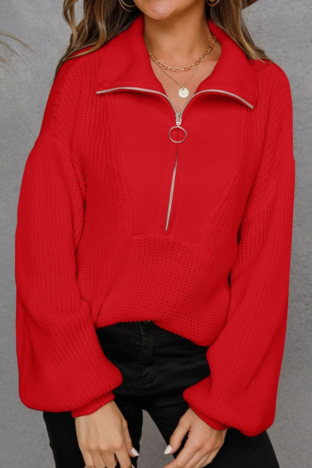 Half Zip Dropped Shoulder Sweater 