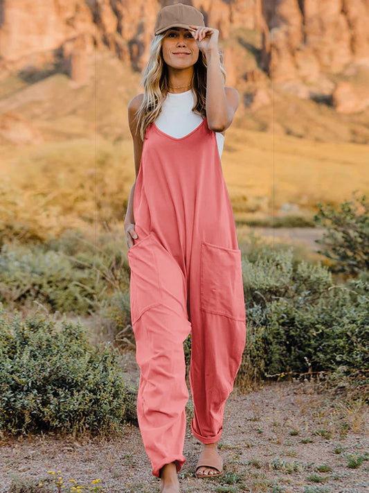 Double Take Full Size Sleeveless V-Neck Pocketed Jumpsuit - Babbazon jumpsuit