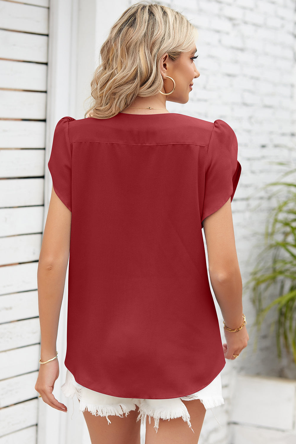 Round Neck Short Sleeve Ruched Top