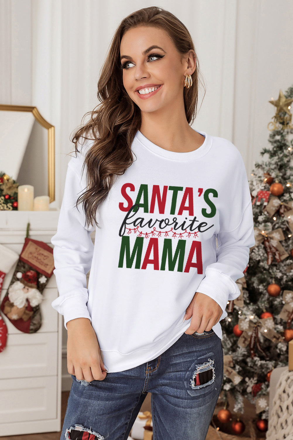 SANTA'S FAVORITE MAMA Graphic Sweatshirt 