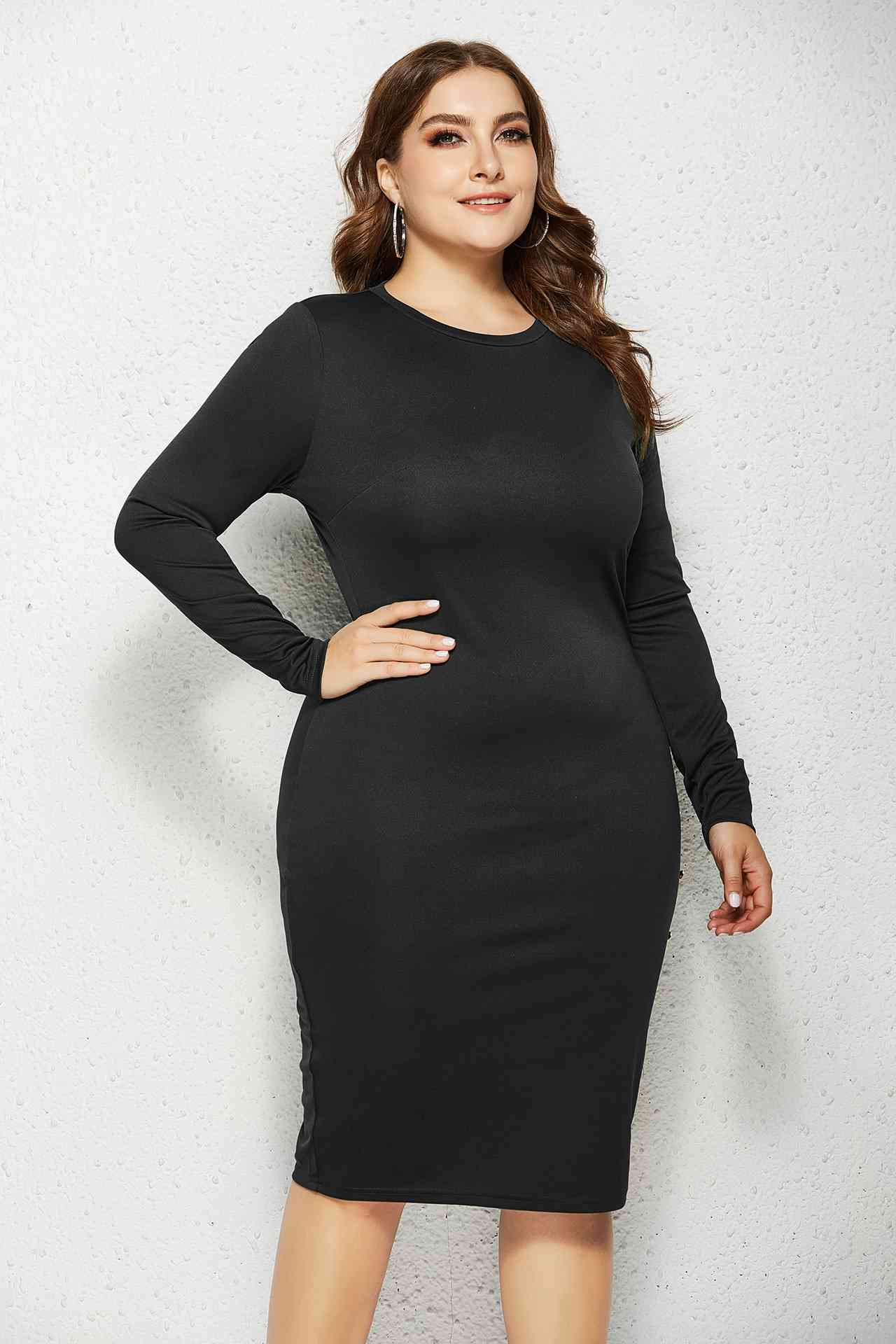 Plus Size Solid Buttoned Wrap Dress 