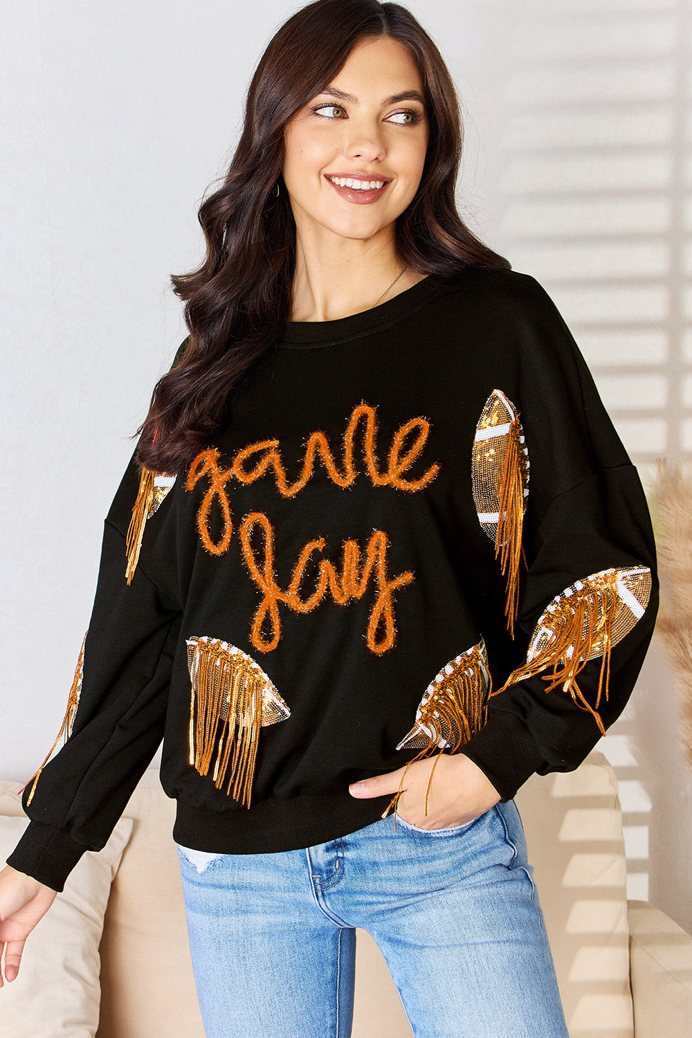 Rugby Sequin Round Neck Sweatshirt 