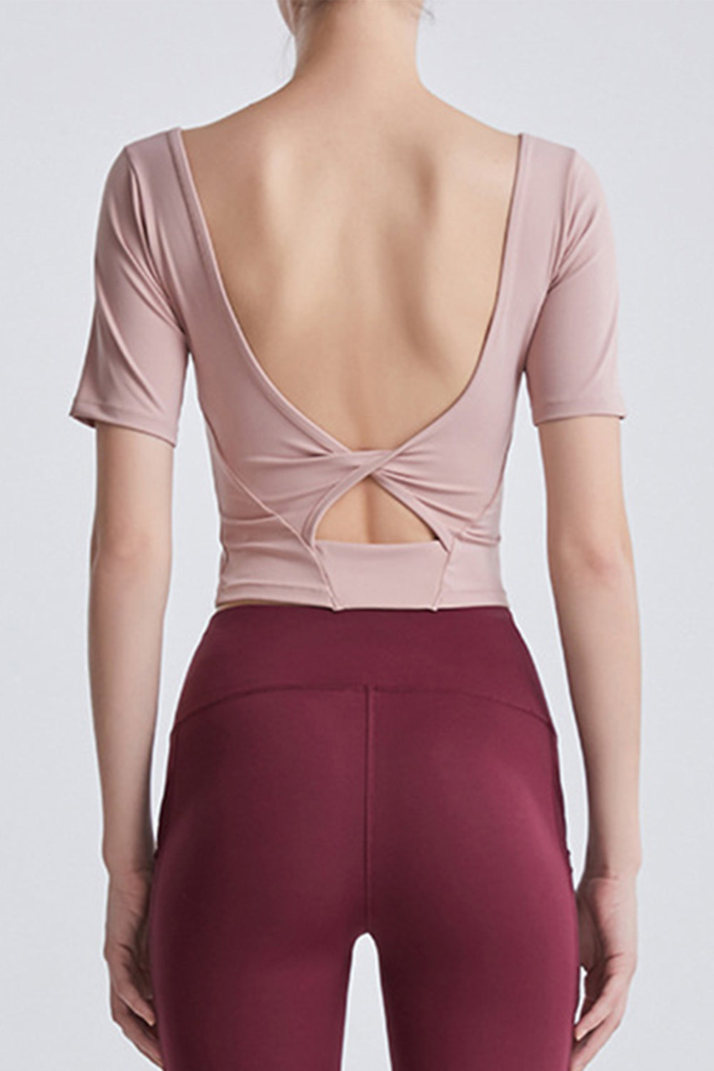 Cutout Backless Round Neck Active T-Shirt 