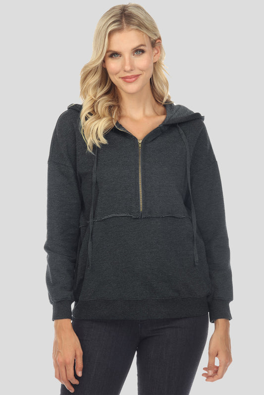 Drawstring Half Zip Dropped Shoulder Hoodie 