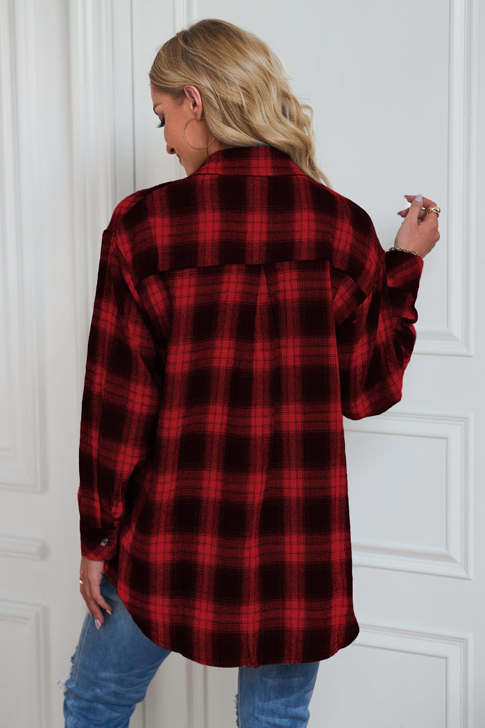 Plaid Button Up Dropped Shoulder Outerwear 