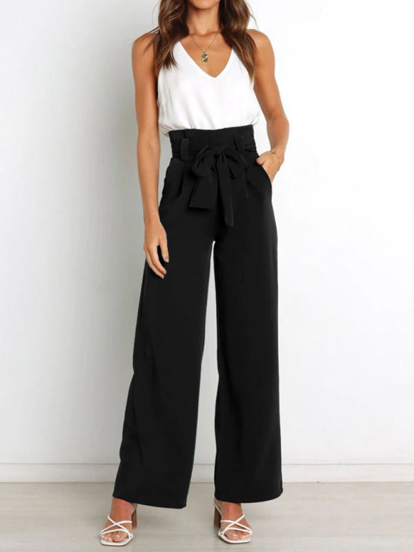 Women's trousers casual versatile wide leg trousers with belt 