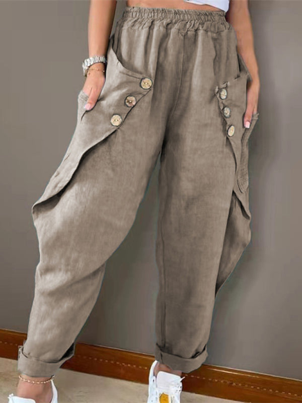 Casual Pocket Button Waist Casual Trousers 