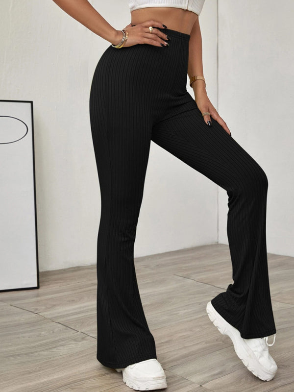 Women's Knitted High Waist Flared Casual Trousers 