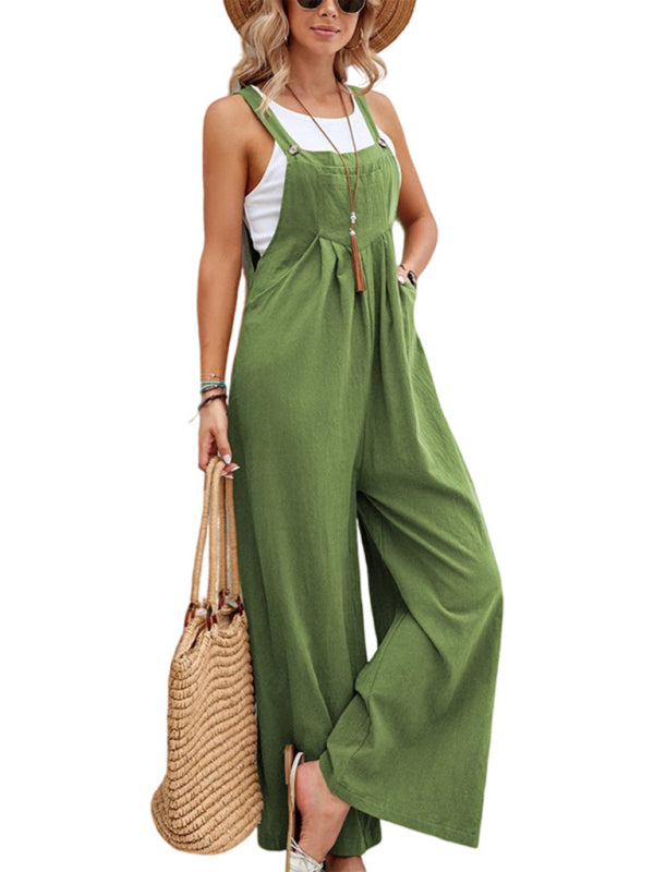 Women's Solid Color Casual Bib Trousers 