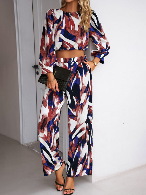 Casual vacation print trousers two-piece suit 