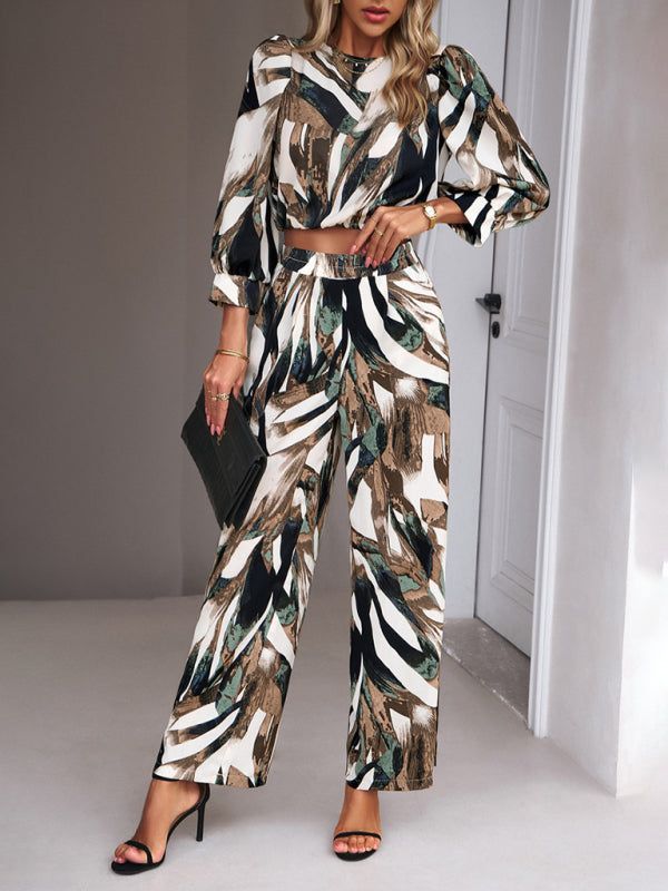 Casual vacation print trousers two-piece suit 