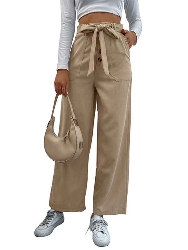 Women's straight solid color casual trousers 