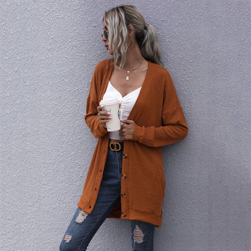 women's long sleeve outerwear knitted v-neck cardigan sweater coat 